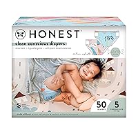 The Honest Company Clean Conscious Diapers | Plant-Based, Sustainable | Summer '23 Limited Edition Prints | Club Box, Size 5 (27+ lbs), 50 Count