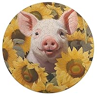 Pig in Sunflowers Wooden Jigsaw Puzzles Irregular Animal Shaped Puzzle Unique Gift for Adults Artwork