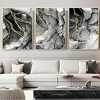 Golden Black Marble Canvas Painting light luxury Abstract Wall Art Poster Print Living Room Decorative Picture Modern Home Decor-(50X70CM)X3 No Frame