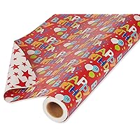 American Greetings Reversible Wrapping Paper, Happy Birthday Lettering and Stars (1 Jumbo Roll, 175 sq. ft.)