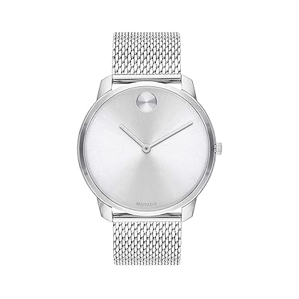 Movado Bold Thin Men's Swiss Quartz Stainless Steel and Mesh Bracelet Casual Watch, Color: Silver (Model: 3600589)