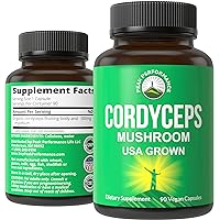 Cordyceps Mushroom Capsules | USA Grown Made with Cordyceps Mushroom | Naturally Harvested Cordyceps Sinensis Extract in Vegan Capsules | Support Memory, Energy, and Endurance | 90 Pills