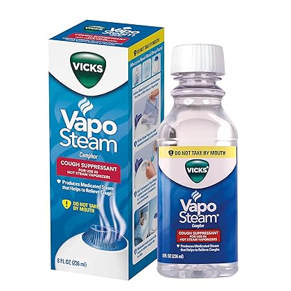 Vicks VapoSteam Medicated Liquid with Camphor, a Cough Suppressant, 8 Oz – VapoSteam Liquid Helps Relieve Coughing, for Use in Vicks Vaporizers and Humidifiers