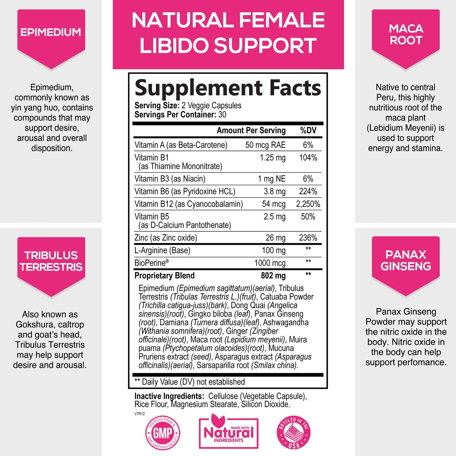 Libido Booster for Women - Female Libido Support Supplement - Women Vitamins Formula Supports Energy - Maca Root, Panax Ginseng, Tribulus Terrestris, Ashwagandha & More - 60 Veggie Capsules