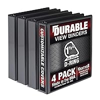 Samsill Durable 1.5 Inch Binder, Made in the USA, D Ring Binder, Customizable Clear View Binder, Black, 4 Pack, Each Holds 350 Pages