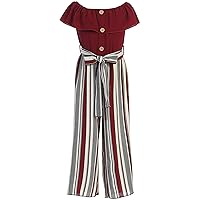 Little Girls Off Shoulder Two Tone Maxi Jumpsuit Wide Long Leg Pants USA 4-14