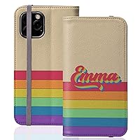 Custom Retro Name LGBTQ Pride Rainbow Personalized Flip Folio Wallet Case, Designed ‎‎for‎ ‎iPhone 15 Plus, 14 Pro Max, 13 Mini, 12 Pro, 11, Galaxy S24 Plus, S23 Ultra, S22 S20 Note