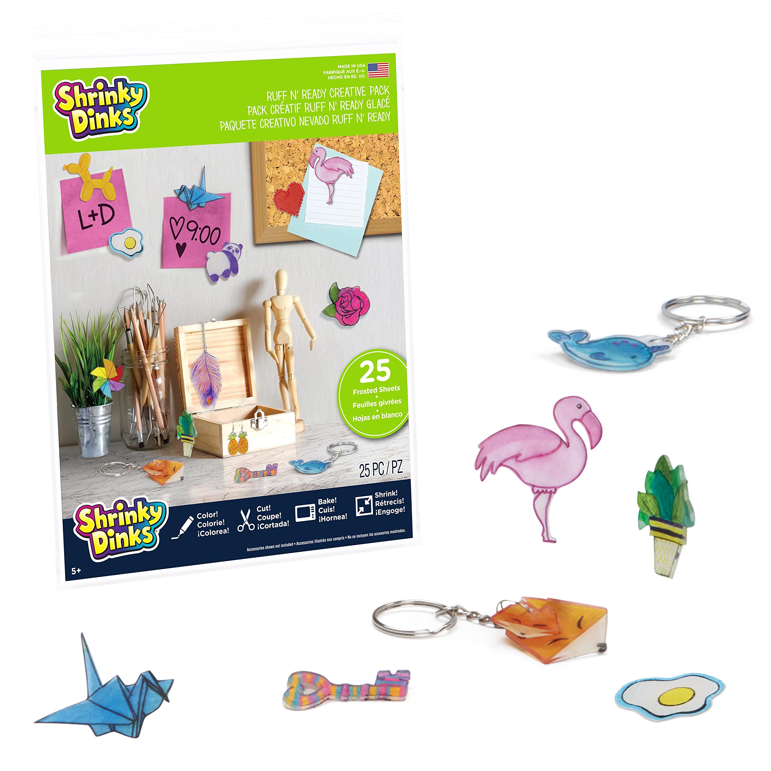 Shrinky Dinks Ruff n’ Ready Creative Pack, Basket Stuffers, 25 Frosted White Sheets, Kids Arts and Crafts Activity Set, Kids Toys for Ages 6 Up, Gifts and Presents by Just Play