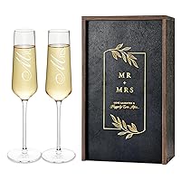 AW BRIDAL Wedding Champagne Flutes Set with Wood Memory Box, Crystal Champagne Flutes for Mr and Mrs Wedding Gift Bridal Shower Gift Anniversary Engagement Gift Valentines Day Gifts for Couple