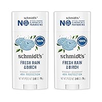 Schmidt's Aluminum-Free Vegan Deodorant Fresh Rain & Birch with 24 Hour Odor Protection, 2 Count for Women and Men, Natural Ingredients, Cruelty-Free, 2.65 oz