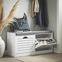 FSR62-W, White Storage Bench with 2 Drawers & Padded Seat Cushion, Hallway Bench, Shoe Cabinet, Shoe Bench