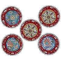 Ceramic Hand Painted Turkish Greek Snack Bowls. Set of 5 Dipping Sauce-Small Serving Bowls 3.35''/2.5oz (Red)