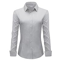 siliteelon Womens Classic-Fit Dress Shirts Long Sleeve Button Down Wrinkle-Free Stretch Solid Casual Work Office Blouse Top