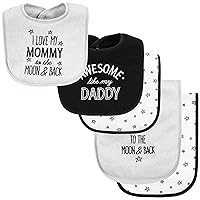 Hudson Baby Unisex Baby Cotton Terry Bib and Burp Cloth Set, Mom Dad Moon And Back, One Size