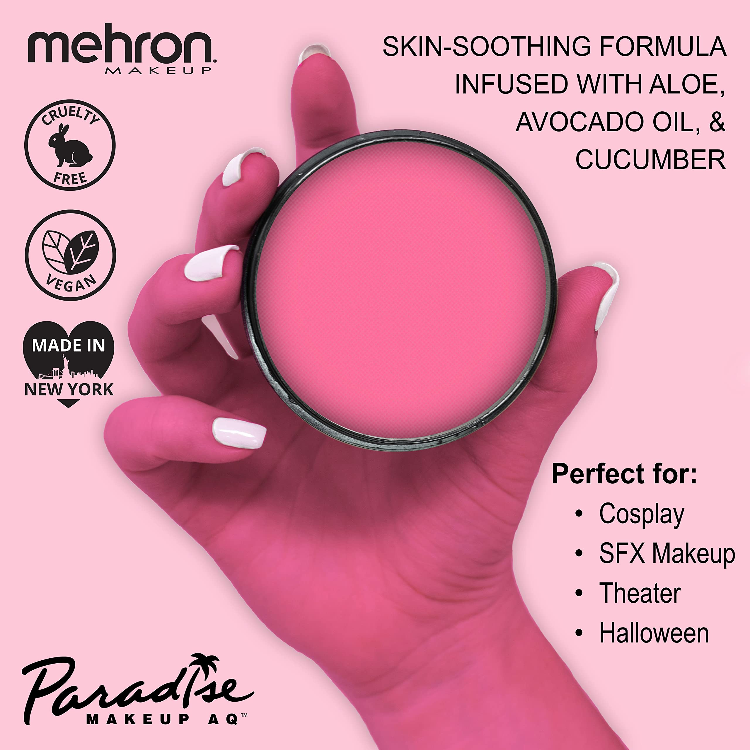 Mehron Makeup Paradise Makeup AQ Pro Size | Stage & Screen, Face & Body Painting, Special FX, Beauty, Cosplay, and Halloween | Water Activated Face Paint & Body Paint 1.4 oz (40 g) (Light Pink)