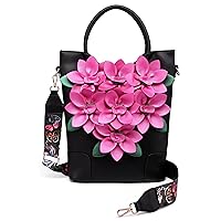 Women's PU Leather Large Handbags Stylish Floral Patchwork Satchel Purse Butterfly Pattern Shoulder Strap Shoulder Bag