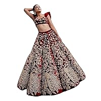 Maroon Red Embroidered Velvet Designer Indian Women Wear Bridal Lehenga Choli Wedding Dress Bollywood Design 1119