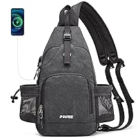 G4Free Sling Bag Canvas Crossbody Backpack with USB Charging Port, Convertible Chest Bag Casual Daypack for Travel Outdoor Cycling Hiking(Dark Grey)