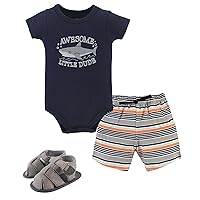 Hudson Baby Unisex Baby Cotton Bodysuit, Shorts and Shoe Set