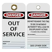 NMC RPT146G Danger - Out of Service Tag 3 in. x 6 in. 2 Sided Vinyl Danger Tag with White/Black Text on Red/White Base, Medium [Pack of 25]