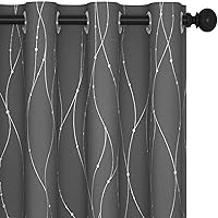 Deconovo Blackout Grommet Curtains Pair for Sliding Glass Door, 95 Inch Long, Pack of 2 - Light Blocking Curtains with Dots Pattern (52 x 95 Inch, Grey, 2 Panels)