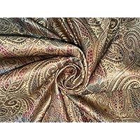 Silk Brocade Fabric Gold with Metallic Gold red and Green Paisley Jacquard Color 44