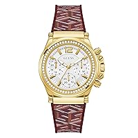 GUESS Women's 38mm Watch - Red Strap White Dial Gold Tone Case
