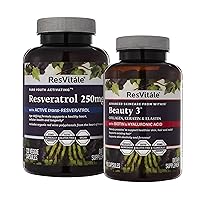 ResVitále Beauty 3 - Skin Care Supplement with Collagen, Keratin & Elastin - 90 Capsules & ResVitále Resveratrol 250 mg - Resveratrol Supplement for Men and Women - 120 Veggie Capsules