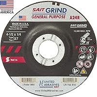 United Abrasives-SAIT 20063 A24R General Purpose/Long Life Grinding Wheel (Type 27/Depressed Center) 4 1/2