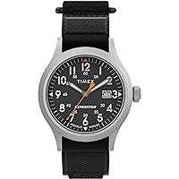Timex Men's Expedition Scout 40mm Watch – Black Case & Dial with Olive Leather Slip-Thru Strap