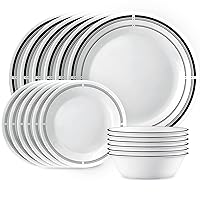 18-Piece Round Dinnerware Set, Service for 6, Lightweight Round Plates and Bowls Set, Vitrelle Triple Layer Glass, Chip and Scratch Resistant, Microwave and Dishwasher Safe, Brasserie