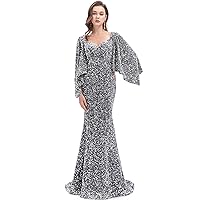 Sequin Evening Dress for Women Sweetheart Long Sleeves Mermaid Dress