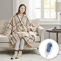 Plush to Sherpa Electric Blanket Shawl Shoulder, Neck Wrap with Matching Sock Set Giftable Ultra Soft, Warm, Snuggle Fleece-Reversible Heated Poncho Throw, 50