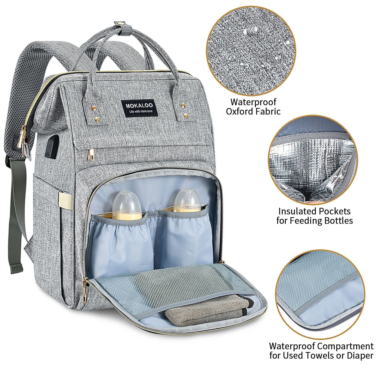 Mokaloo Diaper Bag Backpack, Large Baby Bag, Multi-functional Travel Back Pack, Anti-Water Maternity Nappy Bag Changing Bags