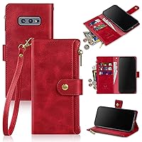 Antsturdy Samsung Galaxy S10e Wallet case with Card Holder for Women Men,Galaxy S10e Phone case RFID Blocking PU Leather Flip Shockproof Cover with Strap Zipper Credit Card Slots,Red