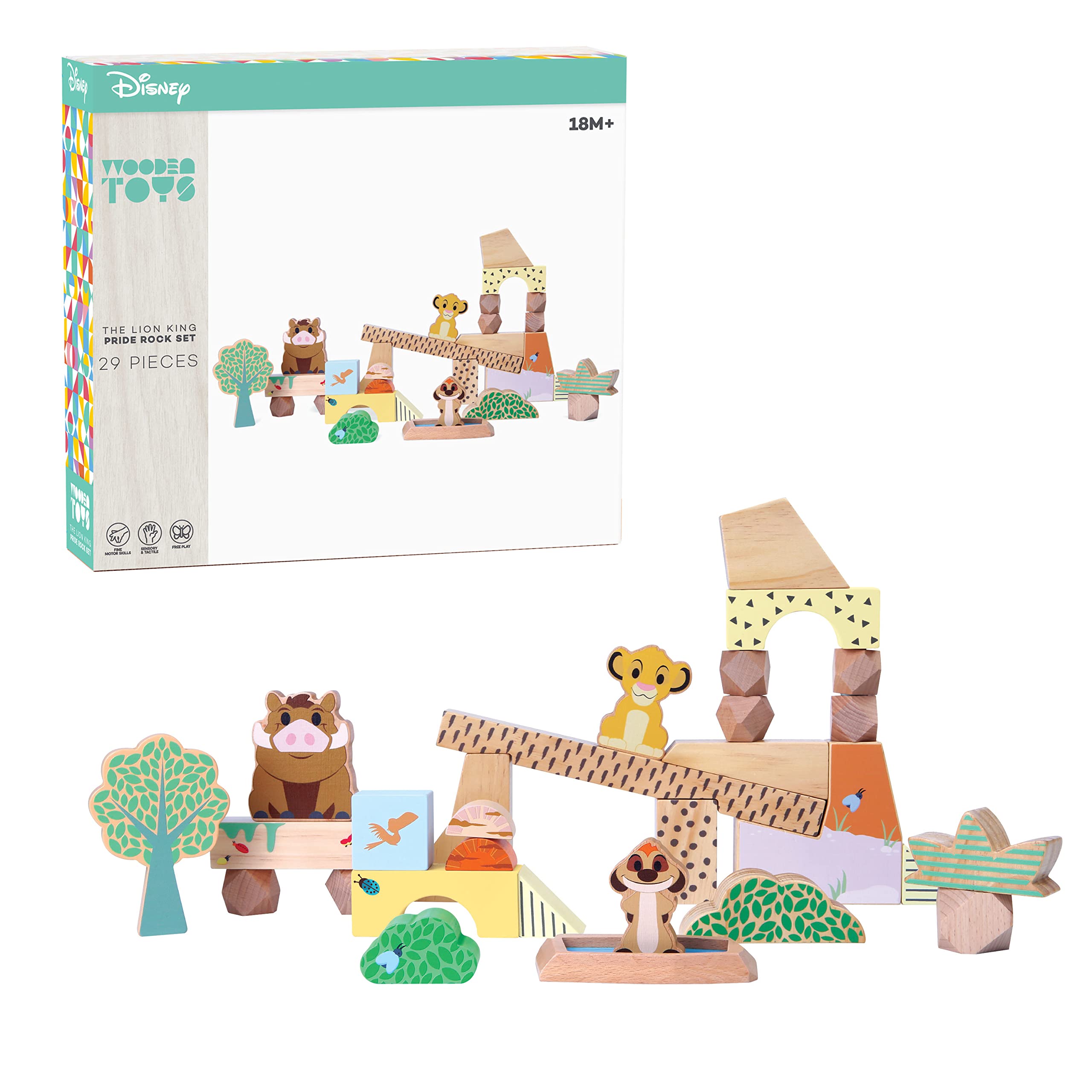 Disney Wooden Toys The Lion King Pride Rock Building Blocks Set, Officially Licensed Kids Toys for Ages 18 Month, Gifts and Presents by Just Play