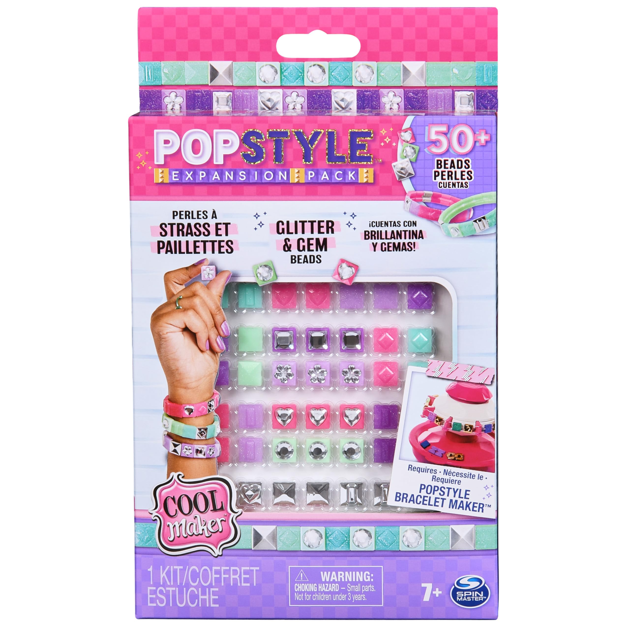 Cool Maker PopStyle Bracelet Maker Expansion Pack, 50+ Gem Beads, 3 Friendship Bracelets, Bracelet Making Kit, DIY Arts & Crafts Kids Toys for Girls