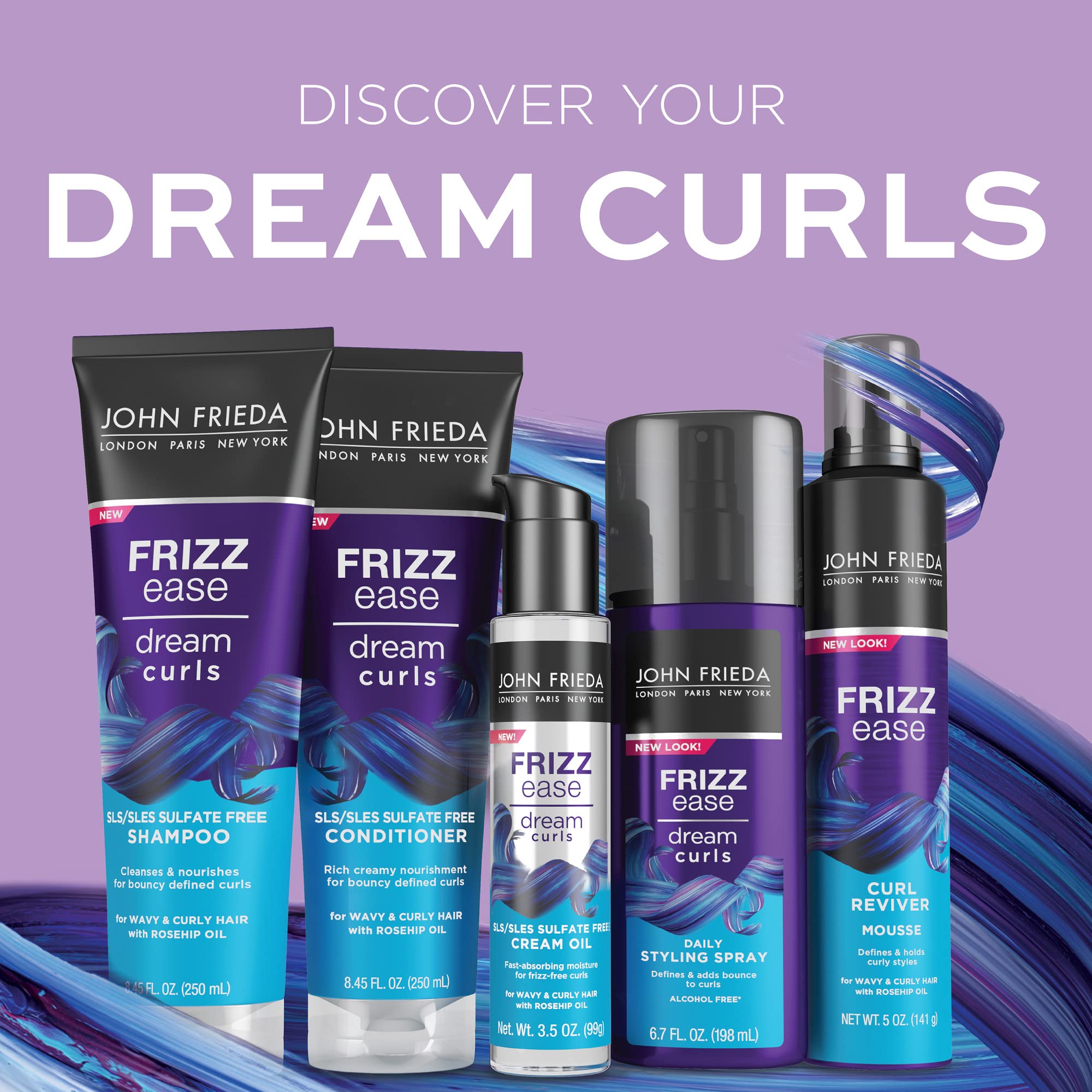 John Frieda Anti Frizz, Frizz Ease Dream Curls Shampoo, SLS/SLES Sulfate Free Shampoo for Curly Hair, Helps Control Frizz, with Curl Enhancing Technology, 8.45 Fluid Ounces