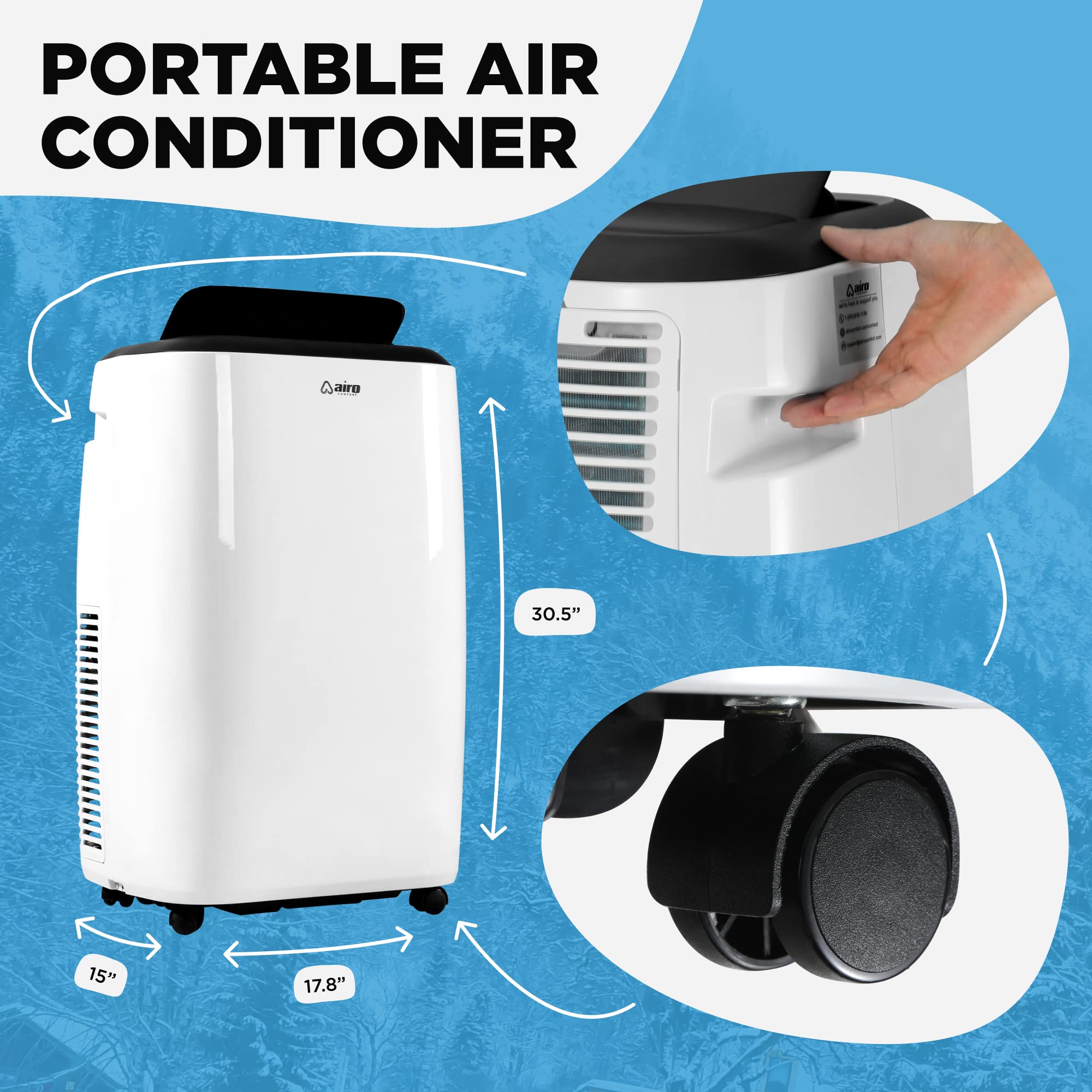AIRO COMFORT Portable Air Conditioner 12000 BTU for Room 550 sq. ft, Floor Standing AC Unit with Remote Control & DYI Installation Kit