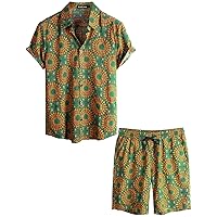 VATPAVE Mens Floral Hawaiian Shirts Short Sleeve Button Down Beach Shirts Suits