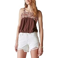Lucky Brand Women's Floral Embroidered Bubble Tank