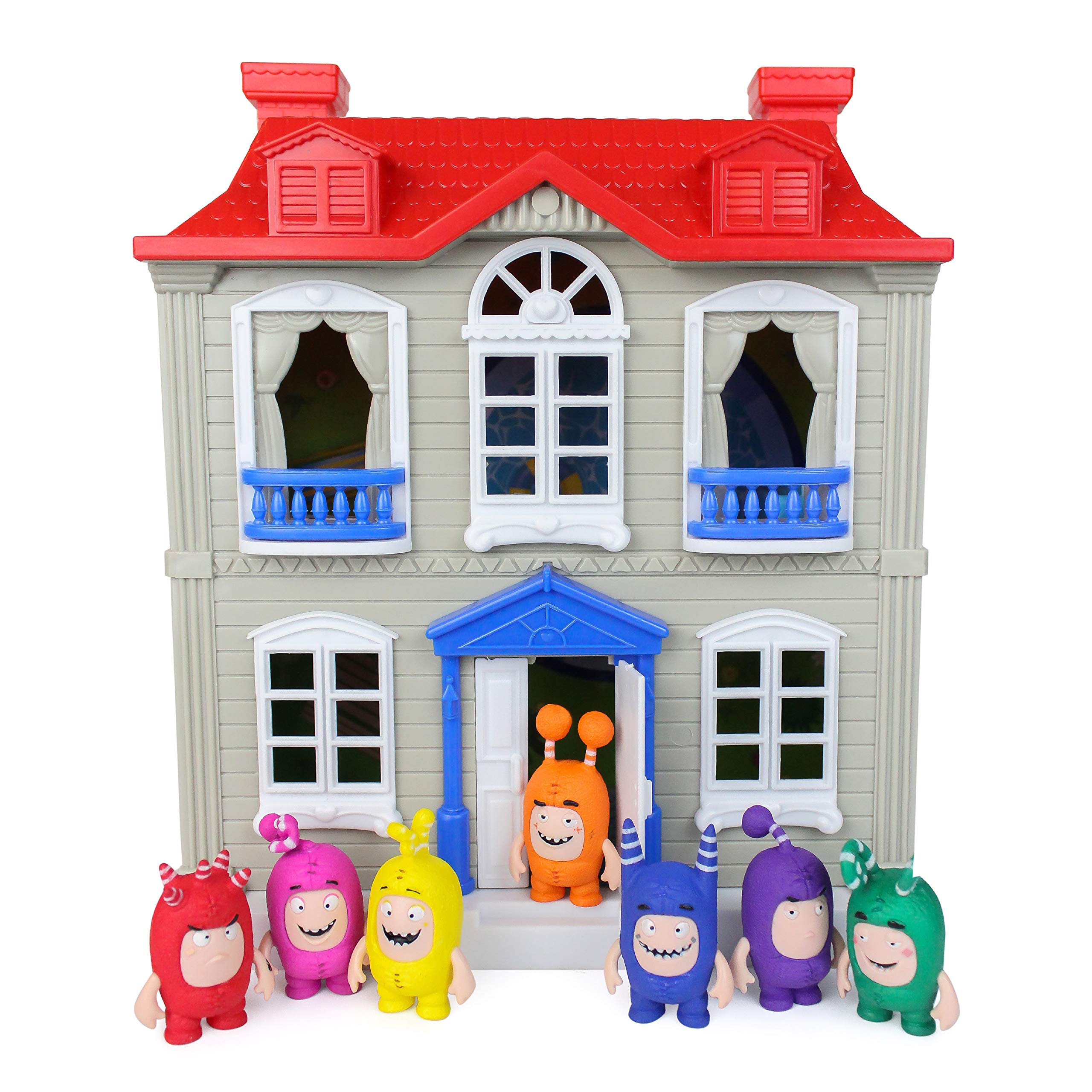 ODDBODS Red, White, and Grey House Playset for Kids - Features Indoor and Outdoor Spaces with Furniture and 7 Detailed Figurines, Ages 3+