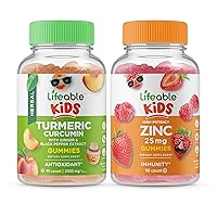 Lifeable Turmeric Curcumin Kids + Zinc 25mg Kids, Gummies Bundle - Great Tasting, Vitamin Supplement, Gluten Free, GMO Free, Chewable Gummy