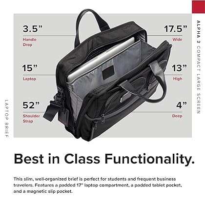 TUMI - Alpha 3 Compact Large Screen Laptop Brief Briefcase - 17 Inch Computer Bag for Men and Women