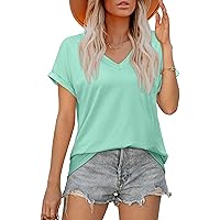 Womens Summer Tops Short Sleeve Shirts Casual V Neck T Shirt Loose Fit Comfy