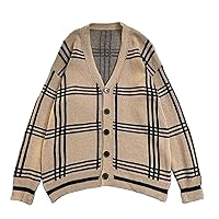 Autumn and Winter Plaid Cardigan Sweater Trend Boys Wear Loose Sweater