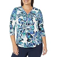 EVANS Women's Plus Size Top Flower Zip