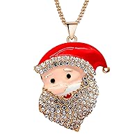 Rose Gold Plated Alloy Glass Winter Long Big Sweater Santa Claus Pendant Necklace for Girls and Women YS845