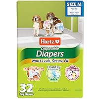 Hartz Disposable Dog Diapers, Size M 32 count, Comfortable & Secure Fit, Easy to Put On