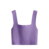 Verdusa Women's Square Neck Sleeveless Solid Ribbed Knit Crop Top Tank